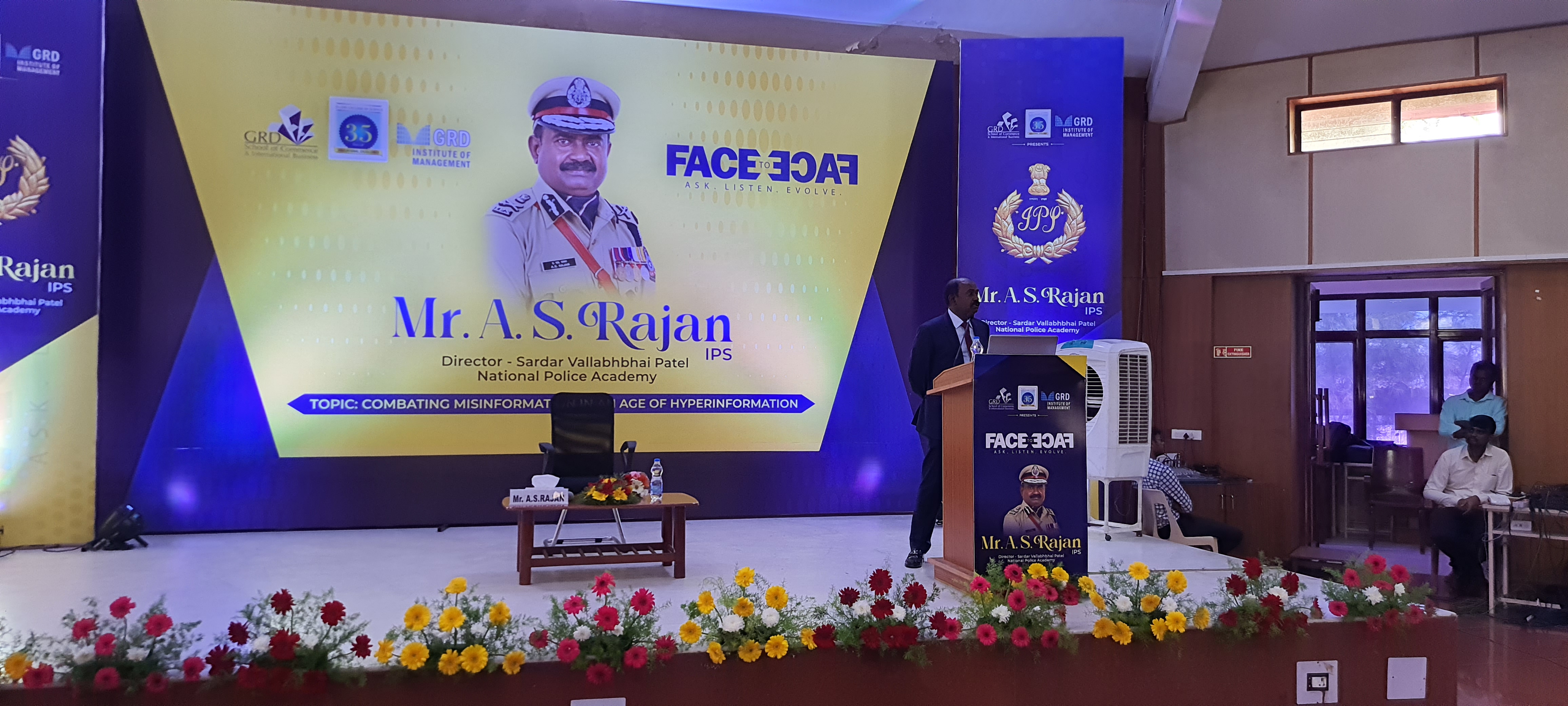 A S Rajan, IPS addressing the students at GRD
